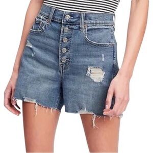 GAP Women’s 4” High Rise Distressed Button Fly Shorts 25 0P Light Indigo